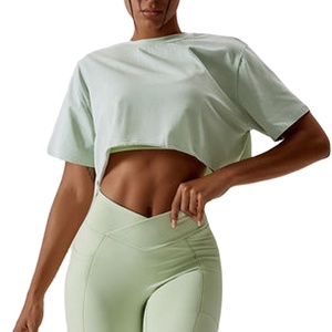T-shirt 100% coton de haute qualité pour femme, manches courtes, coupe courte, épaules tombantes, style ample et baggy. - Product Image 2