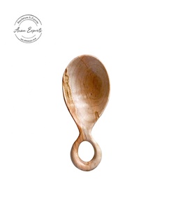 Cuchara de madera hecha a mano con mango redondo, perfecta para cocinar, servir, decoración de cocina, diseño único duradero Natural - Product Image 1