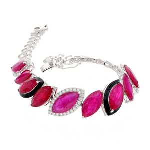 Oval Cut Ruby Charm <b>Bangle</b> <b>Bracelet</b> Enamel Inlay 925 Sterling <b>Silver</b> Vintage IGI Certified Luxury Jewelry Women Elegant Handmade - Product Image 3