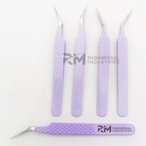 Pinzas para Pestañas RABIAMIRAAL INDUSTRIES de Acero Inoxidable con Punta Suave, Curvadas de Precisión, Antimagnéticas, Mango Recubierto en Morado de 10 mm - Product Image 1