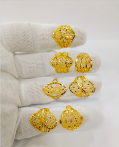 Bagues turques de luxe en or 22 carats pour femmes, ensemble de bagues ajourées à motif floral, bijoux ethniques pour mariage, cadeau - Product Image 1