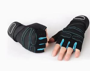 Guantes Deportivos Unisex Hardihood International para Gimnasio y Fitness, Medios Dedos, Negros con Costuras Azules, Material de Nailon, Transpirables y Ligeros - Product Image 3