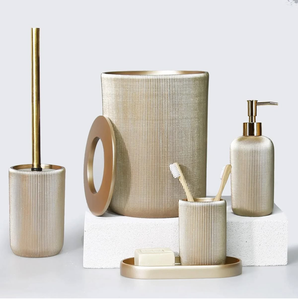 Premium Metcraft <b>Brushed</b> Antique Gold Steel Bathroom Counter Collection Fine Linear Texture Elegant Chamfered Edges Modern Set - Product Image 5