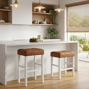 Ensemble de 2 tabourets de bar et de comptoir en cuir PU, ensemble de tabourets capitonnés en cuir PU, ensemble de tabourets rembourrés en PU avec structure en bois massif, hauteur bar et comptoir - Product Image 1