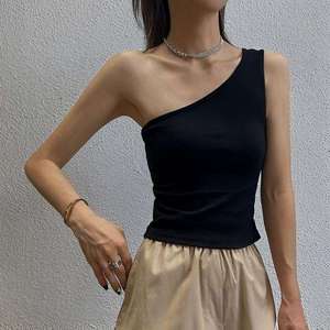 Top court sans manches à épaules dénudées pour femme, style club sexy, coupe ajustée, respirant, en coton et élasthanne - Product Image 1