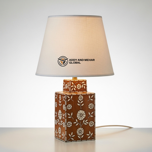 Handcrafted Bone Inlay <b>Table</b> Lantern with Floral Pattern Luxury <b>Bedside</b> Light Traditional Indian Art Decorative Desk Lamp - Product Image 1