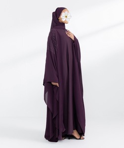 Abaya Estilo Mariposa, Color Sólido, Transpirable, de Poliéster, Personalizada, Abaya Islámica Turca con Cuello en V para Mujer - Product Image 2