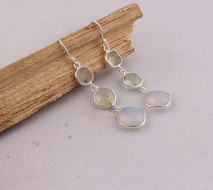 Natural Prehnite & Opalite Multi-Stone <b>Earrings</b> 925 Sterling Silver Faceted Gemstone Triple Drop <b>Earrings</b> <b>Handmade</b> Wholesale - Product Image 4