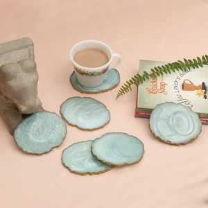 Turquoise Resin <b>Coasters</b> with <b>Gold</b> Edge Square Shape Glam Modern Design Handmade Non Slip Mats & Pads - Product Image 5