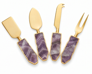 <b>Cheese</b> <b>Knife</b> <b>Set</b> With Purple Stone Handles Gold Finish Stainless Steel Blades Durable Kitchen Utensils For <b>Cheese</b> Serving - Product Image 4