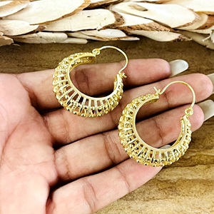 Nouvelle Arrivée Boucles d'Oreilles Bohèmes Tribales en Laiton Bijoux Femme Plaqué Or 18 carats Créoles Texturées Filigrane Vente en Gros/OEM/ODM - Product Image 6