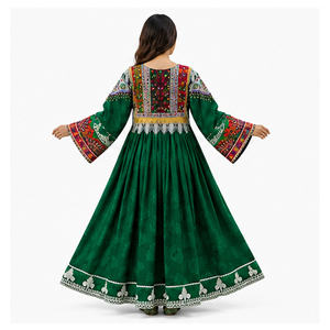 Vestido Tradicional Indio-Pakistaní para Mujer, Verde, Bordado, Largo hasta el Suelo, Holgado, de Algodón, para Bodas, Estilo Étnico Afgano Kuchi - Product Image 5