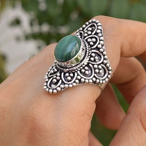 Bague en argent malachite, bague en argent sterling 925 pour elle, bijoux faits à la main - Product Image 4
