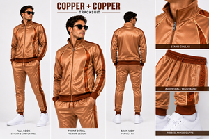 Custom Copper <b>Brown</b> Tracksuit Set for Men Wholesale Metallic Sportswear <b>Jogger</b> Suit OEM Manufacturer - Product Image 3
