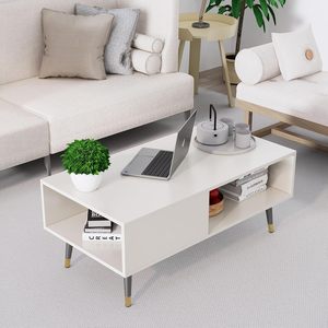 Table basse en bois massif avec pieds en métal doré, meubles modernes pour salon, chambre à coucher, décoration de la maison - Product Image 2