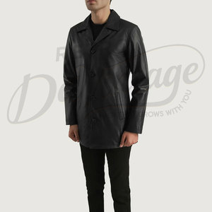 Blazer en cuir véritable noir de qualité supérieure pour homme, coupe ajustée, classique, boutonné, décontracté, pour le travail, l'hiver, veste de voiture - Product Image 1