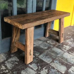 Tabouret rustique en teck recyclé, style Wabi-Sabi, fait main, banc en bois massif vintage pour salon et hôtel - Product Image 5