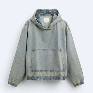 Sudadera con Capucha de Felpa 100% Algodón para Hombre, Estilo Urbano, Azul Lavado Ácido, Transpirable, Oversize, con Logotipo Personalizado, Más Vendida - Product Image 6