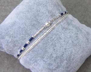 925 Sterling Silver Blue Beaded Layered <b>Bracelet</b> Handmade Minimalist Chain <b>Bracelet</b> Dainty Stackable Jewelry Gift for Women - Product Image 5