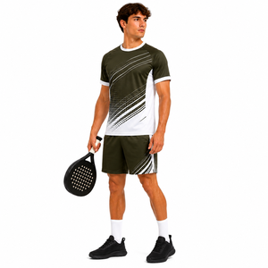 Ensemble de maillots de paddle-tennis pour hommes adultes, imprimés par sublimation personnalisée, 100% polyester, manches courtes, col rond, shorts athlétiques élastiques - Product Image 5