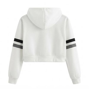 Sudadera con Capucha Corta Blanca para Mujer, con Logotipo Personalizado al por Mayor, Manga Larga con Rayas, Sudadera Informal de Punto para Otoño e Invierno - Product Image 2
