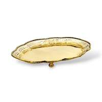 Plateau de service et à thé de luxe fait main en laiton véritable certifié, style vintage, 34x46,5 cm, pour les meilleurs restaurants et hôtels (Thaïlande)