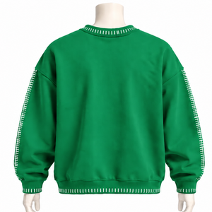 Mens Green Stitched Border Distressed Crewneck Sweatshirt Oversized <b>Long</b> <b>Sleeve</b> Pullover Casual Streetwear Fashion <b>Training</b> <b>Top</b> - Product Image 2