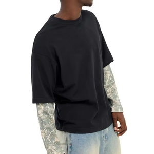 Men Oversized Double Layer Graphic T <b>Shirt</b> <b>Y2K</b> Grunge Streetwear Long Sleeve Mock Two Piece Boxy Fit Tee OEM Custom - Product Image 3