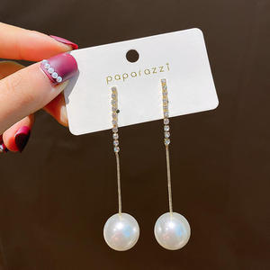 Paparazzi - Pendientes de Perlas con Cadena de Diamantes, Chapados en Oro Sólido de 14K, Unisex, Estilo Vintage, Certificados por IGI, Cultivados en Laboratorio, para Uso Diario - Product Image 1
