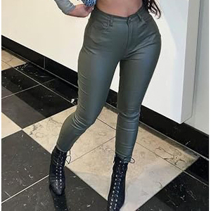 Pantalon en similicuir respirant et écologique pour femme, taille haute, coupe droite, extensible, style décontracté streetwear - Product Image 4