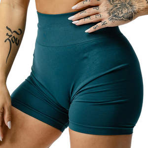 Shorts de cintura alta sin costuras color verde azulado para mujer, control de abdomen, faja moldeadora acanalada, levanta glúteos - Product Image 3