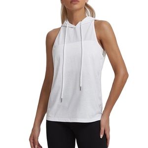 เสื้อกีฬาแขนกุดมีฮู้ดของผู้หญิงเสื้อออกกำลังกายแบบมีเชือกรูดเปิดหลัง - Product Image 1