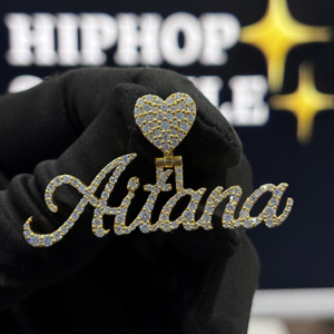 <b>Custom</b> Heart Bail <b>Name</b> Pendant 925 Sterling Silver VVS Moissanite Iced Out Script Hip Hop <b>Necklace</b> Yellow Gold Personalized Gift - Product Image 5