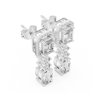 Boucles d'oreilles pendantes en or avec diamant de laboratoire taille émeraude et halo, boucles d'oreilles de mariée de luxe, bijoux de mariage élégants en diamant - Product Image 2