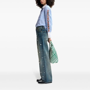 Jeans droits taille haute pour femme, en denim délavé respirant, de bonne qualité et confortables. - Product Image 4