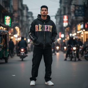 Rexfit Sports Premium Cotton Fleece Acid Wash distressed Embroidered Full Zip Hoodie Custom Logo OEM Full Zipper Hoodies OEM - Product Image 3