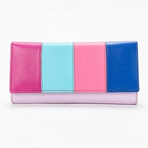 Unisex Genuine Cowhide Leather <b>Wallet</b> with Malty Color Card Holder Zipper Closure-Patchwork Design - Product Image 1