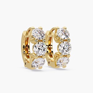 Boucles d'oreilles pendantes Huggie de luxe en or 14 carats avec diamants de laboratoire ronds 2,80 carats, élégantes et minimalistes, cadeau de Noël pour femme - Product Image 2