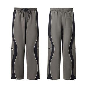 High Quality Factory Wholesale Custom Logo 100% Polyester Streetwear Stripped Two-Tone Straight <b>Leg</b> Zipper Pocket Pants for Men - Product Image 5