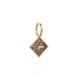 Colgante de Cuarzo Ahumado de 5mm en Oro Amarillo Sólido de 14k con Engaste para Joyería / Piedra de Nacimiento de Junio / Gema Marrón con Corte Princesa - Product Image 3