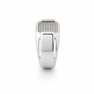 925 Sterling <b>Silver</b> <b>Mens</b> Diamond Pave Square Signet <b>Ring</b> Geometric Bold Design High Polish Finish Wedding Party Daily Wear Gift - Product Image 3