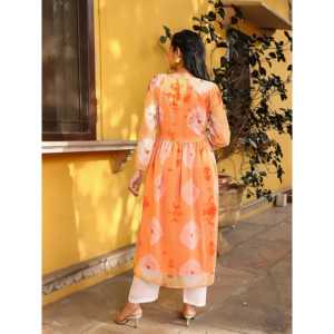 Ensemble Kurta Orange Tie-Dye Col V Coupe Trapèze à Nouer avec Taille Empire Respirant pour Tous les Jours Taille XS - Product Image 2