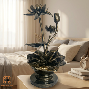 Statue de fleur de lotus en fer forgé plaqué or, décor mural de style oriental peint pour la décoration de la maison - Product Image 5