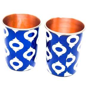 Gobelet en cuivre imprimé bleu, verre artistique pour l'eau, tasse en métal design, vaisselle de cuisine réutilisable, collection cadeau - Product Image 6