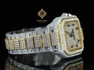 นาฬิกาข้อมือผู้ชาย Pahal Jewels หรูหรา ระบบออโตเมติก ประดับเพชร ตัวเรือนทรงสี่เหลี่ยม สายสแตนเลส แสดงวันที่ หน้าปัดอนาล็อก - Product Image 2