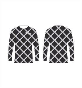 Camiseta Deportiva Ligera de Manga Larga Sublimada Personalizada con Patrón de Rejilla de Diamantes en Blanco y Negro, Proveedor de Ropa al Por Mayor - Product Image 1
