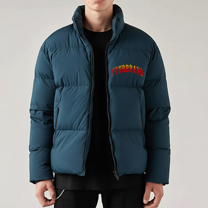 Men's Blue Stand Collar Puffer Jacket Windproof <b>Thick</b> Casual <b>Winter</b> <b>Coat</b> Regular Sleeve Zipper Closure Solid Color Slim Fit - Product Image 4