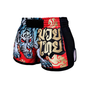 Pantalones Cortos de Muay Thai Sublimados con Diseño Personalizado OEM, Hechos con Tela Elástica, Ligera, de Secado Rápido y Transpirable de Spandex/Poliéster - Product Image 3