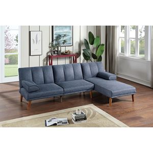 Set Divano Sezionale 2 Pezzi in Polifibra Blu Navy con Gambe in Legno Massello e Chaise Longue Regolabile - Arredamento Soggiorno - Product Image 1