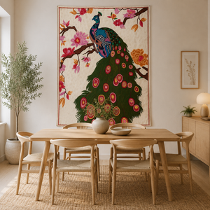 Luxury Kashmiri Aari Embroidery <b>Wall</b> Hanging 5 Feet X 3 Feet Textile Art Peacock design Sustainable Bohemian Accent Decor - Product Image 3